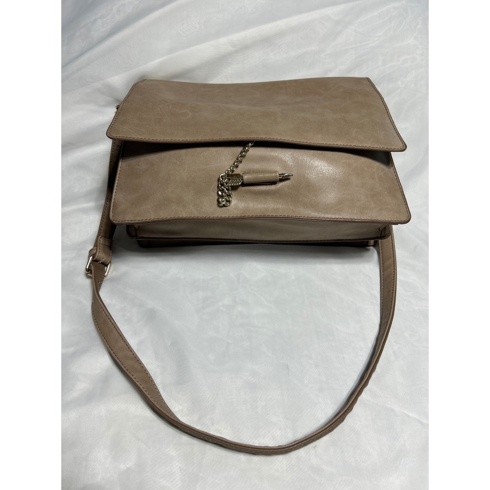 Amanda Blu Taupe Crossbody Bag Stylish Arrow Turn Lock Flap Purse